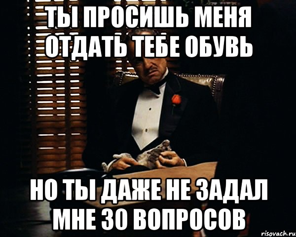 ты просишь меня отдать тебе обувь но ты даже не задал мне 30 вопросов, Мем Дон Вито Корлеоне