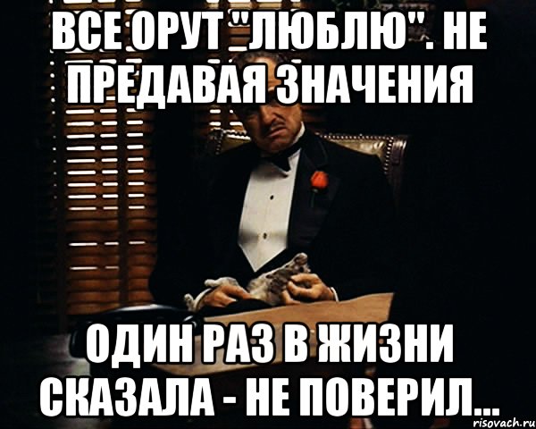 все орут "люблю". не предавая значения один раз в жизни сказала - не поверил..., Мем Дон Вито Корлеоне