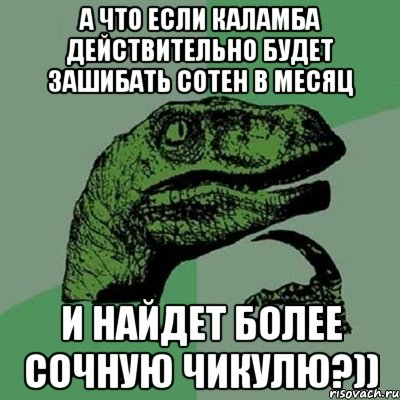 а что если каламба действительно будет зашибать сотен в месяц и найдет более сочную чикулю?)), Мем Филосораптор