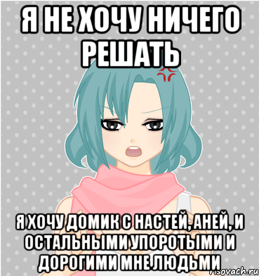 я не хочу ничего решать я хочу домик с настей, аней, и остальными упоротыми и дорогими мне людьми
