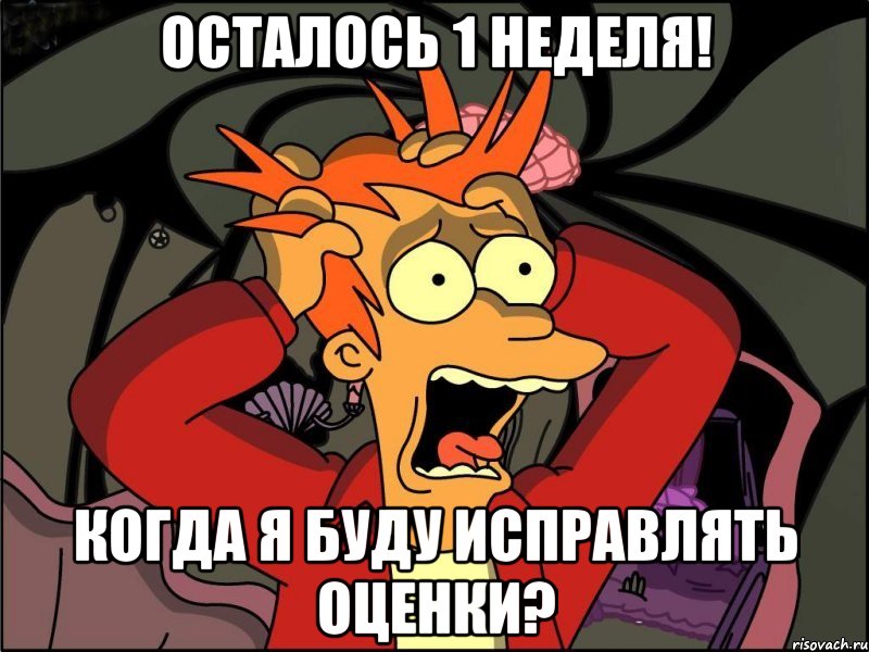 осталось 1 неделя! когда я буду исправлять оценки?, Мем Фрай в панике