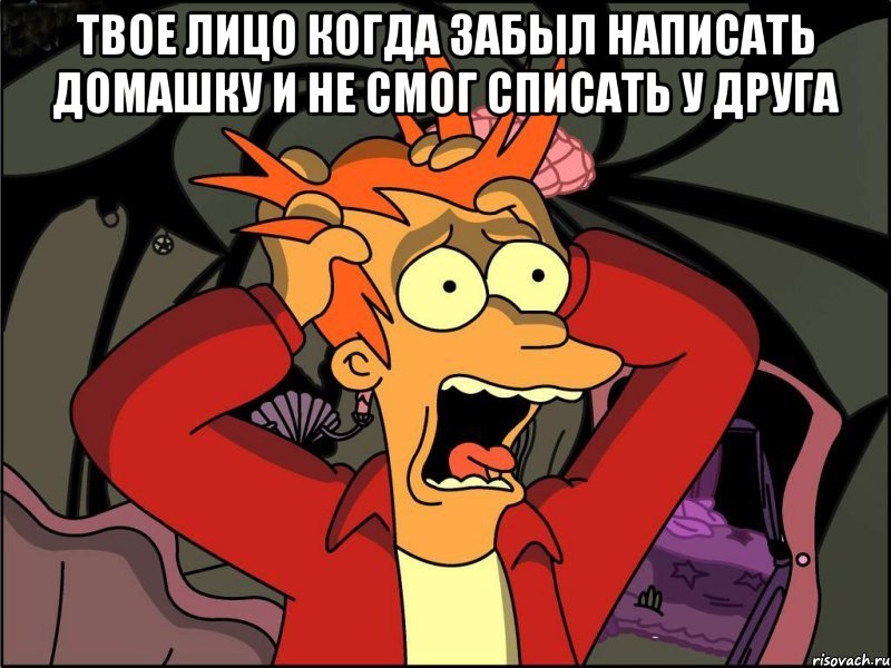 твое лицо когда забыл написать домашку и не смог списать у друга , Мем Фрай в панике