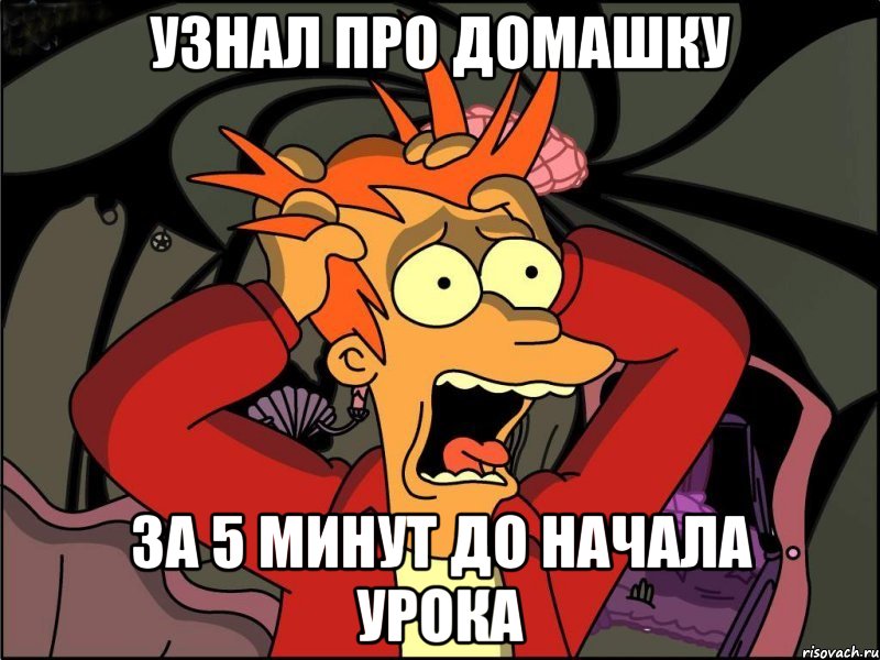 узнал про домашку за 5 минут до начала урока, Мем Фрай в панике