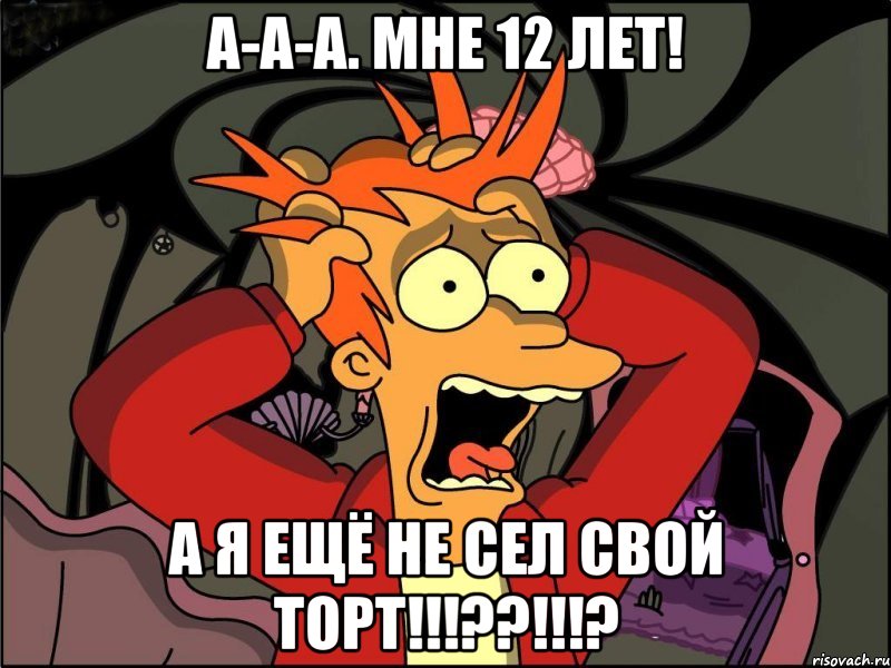 а-а-а. мне 12 лет! а я ещё не сел свой торт!!!??!!!?, Мем Фрай в панике