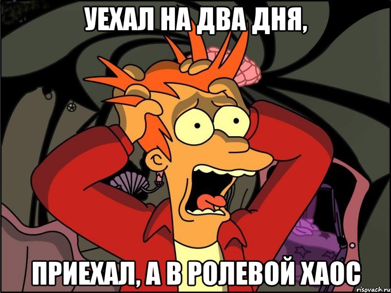 уехал на два дня, приехал, а в ролевой хаос, Мем Фрай в панике