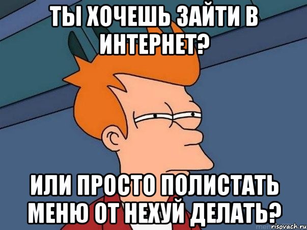 ты хочешь зайти в интернет? или просто полистать меню от нехуй делать?, Мем  Фрай (мне кажется или)