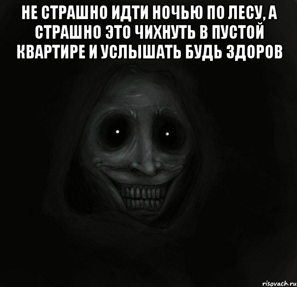 не страшно идти ночью по лесу, а страшно это чихнуть в пустой квартире и услышать будь здоров , Мем Ночной гость