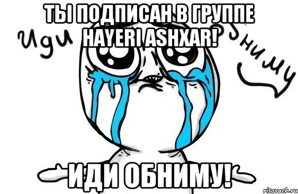 ты подписан в группе hayeri ashxar! иди обниму!, Мем Иди обниму