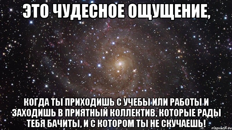 это чудесное ощущение, когда ты приходишь с учебы или работы и заходишь в приятный коллектив, которые рады тебя бачиты, и с котором ты не скучаешь!, Мем  Космос (офигенно)