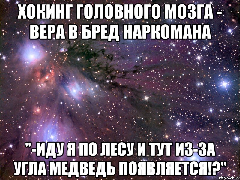 хокинг головного мозга - вера в бред наркомана "-иду я по лесу и тут из-за угла медведь появляется!?", Мем Космос