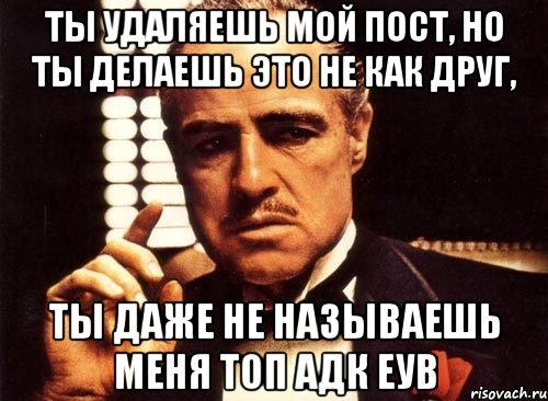 ты удаляешь мой пост, но ты делаешь это не как друг, ты даже не называешь меня топ адк еув, Мем крестный отец