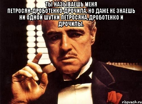 ты называешь меня петросян-дроботенко-дрочила, но даже не знаешь ни одной шутки петросяна, дроботенко и дрочилы. , Мем крестный отец