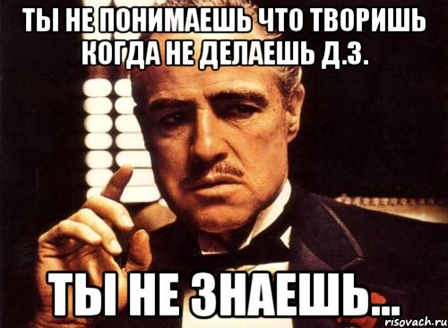 ты не понимаешь что творишь когда не делаешь д.з. ты не знаешь..., Мем крестный отец