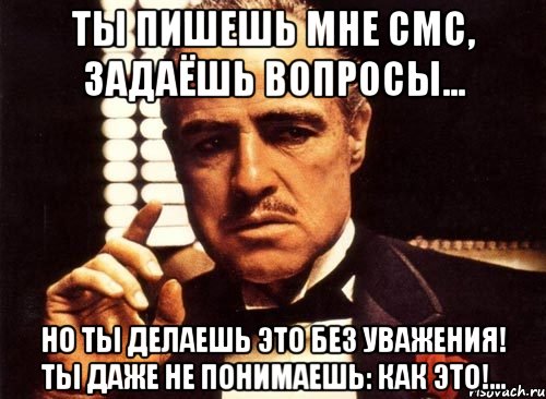 ты пишешь мне смс, задаёшь вопросы... но ты делаешь это без уважения! ты даже не понимаешь: как это!..., Мем крестный отец