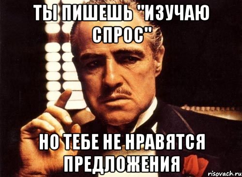 ты пишешь "изучаю спрос" но тебе не нравятся предложения, Мем крестный отец