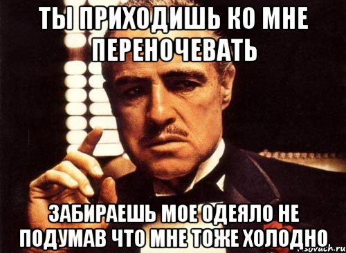 ты приходишь ко мне переночевать забираешь мое одеяло не подумав что мне тоже холодно, Мем крестный отец