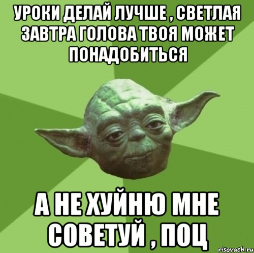 уроки делай лучше , светлая завтра голова твоя может понадобиться а не хуйню мне советуй , поц, Мем Мастер Йода