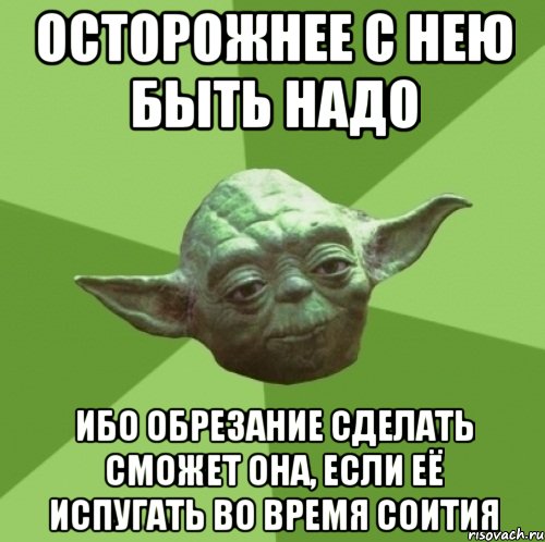 осторожнее с нею быть надо ибо обрезание сделать сможет она, если её испугать во время соития, Мем Мастер Йода