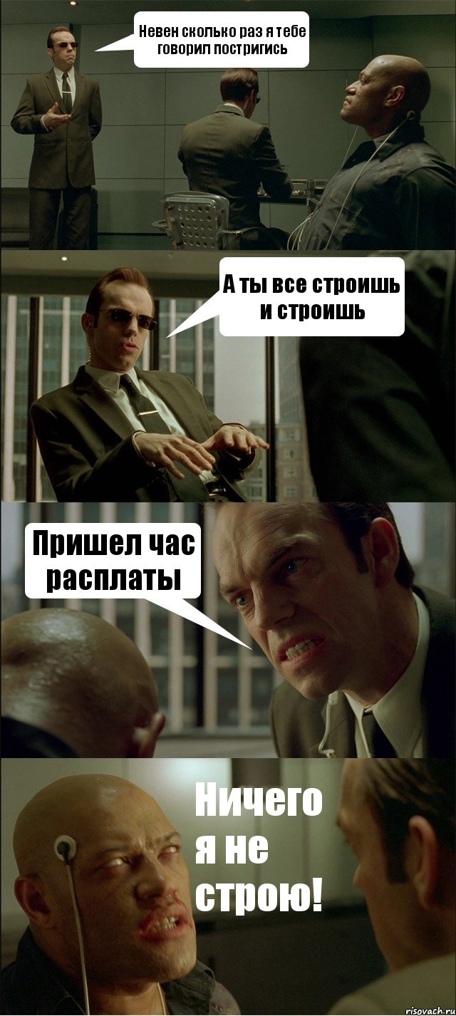 Невен сколько раз я тебе говорил постригись А ты все строишь и строишь Пришел час расплаты Ничего я не строю!, Комикс Матрица