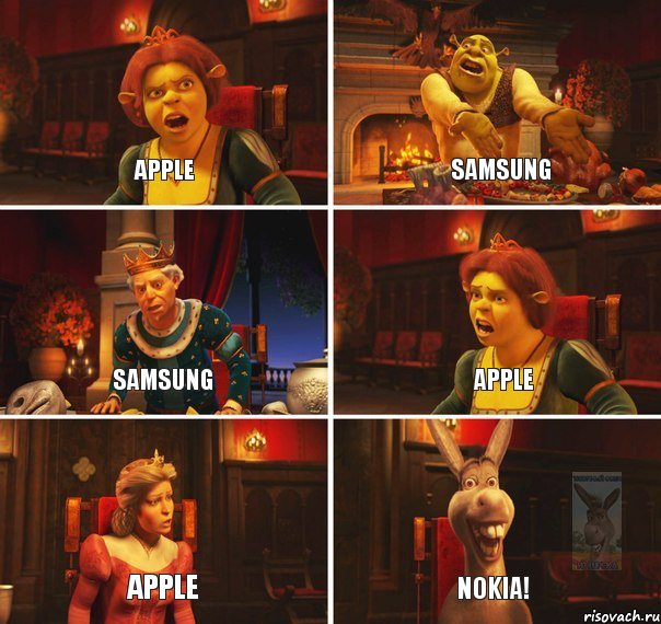 Apple Samsung Samsung Apple Apple Nokia!, Комикс  Шрек Фиона Гарольд Осел