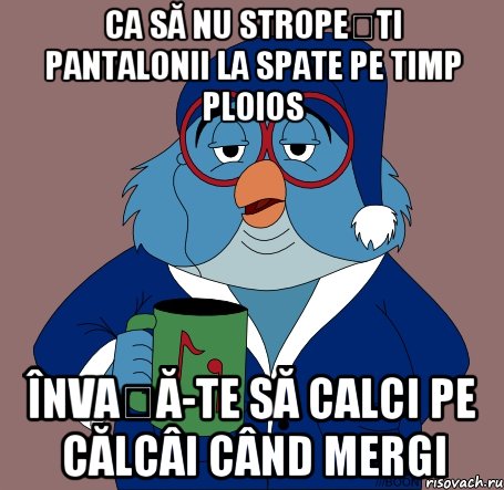 ca să nu stropești pantalonii la spate pe timp ploios învață-te să calci pe călcâi când mergi