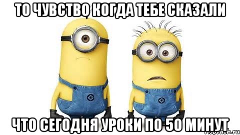 то чувство когда тебе сказали что сегодня уроки по 50 минут, Мем Миньоны