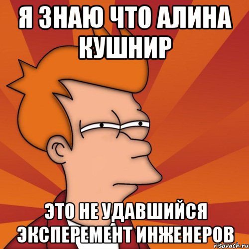 я знаю что алина кушнир это не удавшийся эксперемент инженеров, Мем Мне кажется или (Фрай Футурама)