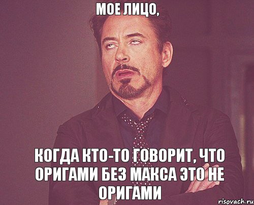 МОЕ ЛИЦО, КОГДА КТО-ТО ГОВОРИТ, ЧТО ОРИГАМИ БЕЗ МАКСА ЭТО НЕ ОРИГАМИ, Мем твое выражение лица