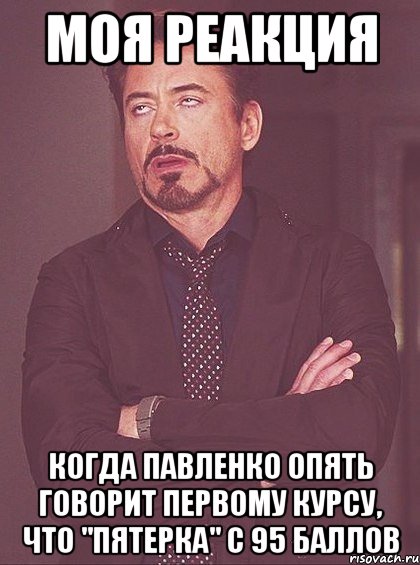 моя реакция когда павленко опять говорит первому курсу, что "пятерка" с 95 баллов, Мем твое выражение лица