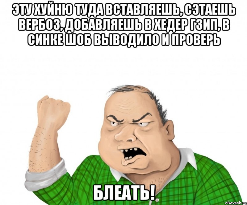 эту хуйню туда вставляешь, сэтаешь вербоз, добавляешь в хедер гзип, в синке шоб выводило и проверь блеать!, Мем мужик