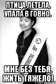 птица летела, упала в говно. мне без тебя, жить тяжело!
