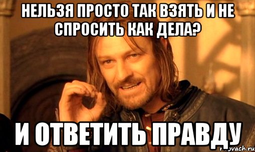 нельзя просто так взять и не спросить как дела? и ответить правду, Мем Нельзя просто так взять и (Боромир мем)