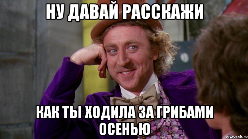 ну давай расскажи как ты ходила за грибами осенью, Мем Ну давай расскажи (Вилли Вонка)