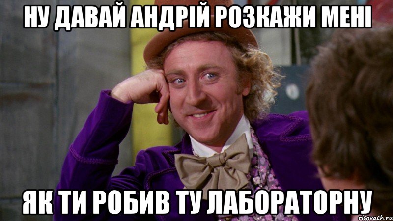 ну давай андрій розкажи мені як ти робив ту лабораторну, Мем Ну давай расскажи (Вилли Вонка)