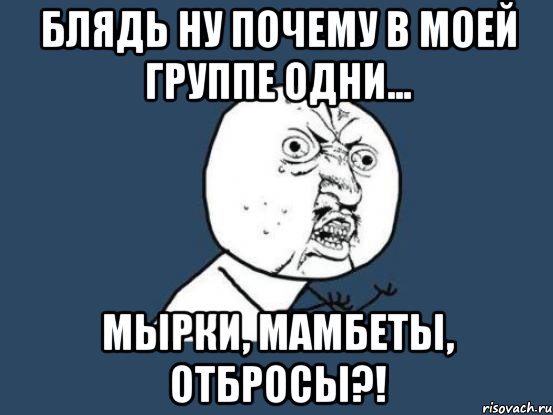 блядь ну почему в моей группе одни... мырки, мамбеты, отбросы?!, Мем Ну почему