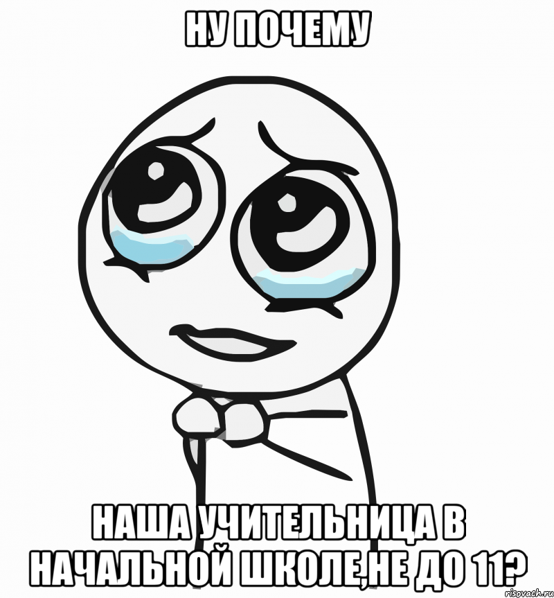 ну почему наша учительница в начальной школе,не до 11?, Мем  ну пожалуйста (please)