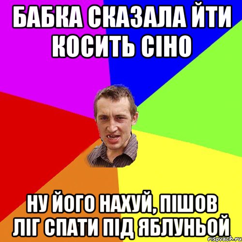 бабка сказала йти косить сіно ну його нахуй, пішов ліг спати під яблуньой, Мем Чоткий паца