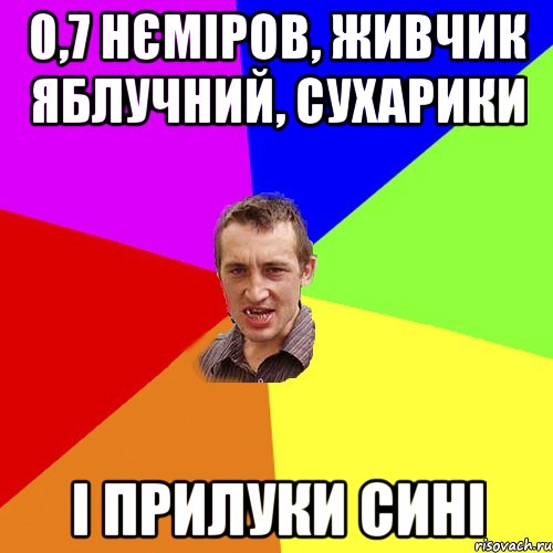 0,7 нєміров, живчик яблучний, сухарики і прилуки сині, Мем Чоткий паца