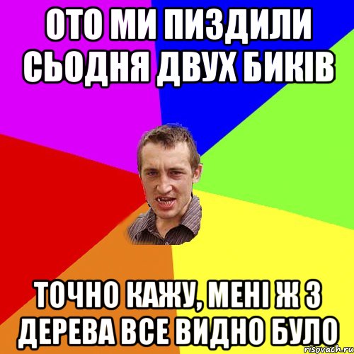 ото ми пиздили сьодня двух биків точно кажу, мені ж з дерева все видно було, Мем Чоткий паца