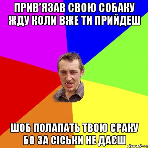 прив’язав свою собаку жду коли вже ти прийдеш шоб полапать твою сраку бо за сіськи не даєш, Мем Чоткий паца