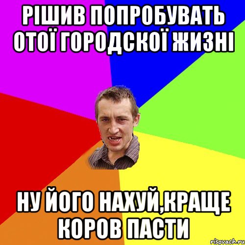 рішив попробувать отої городскої жизні ну його нахуй,краще коров пасти, Мем Чоткий паца