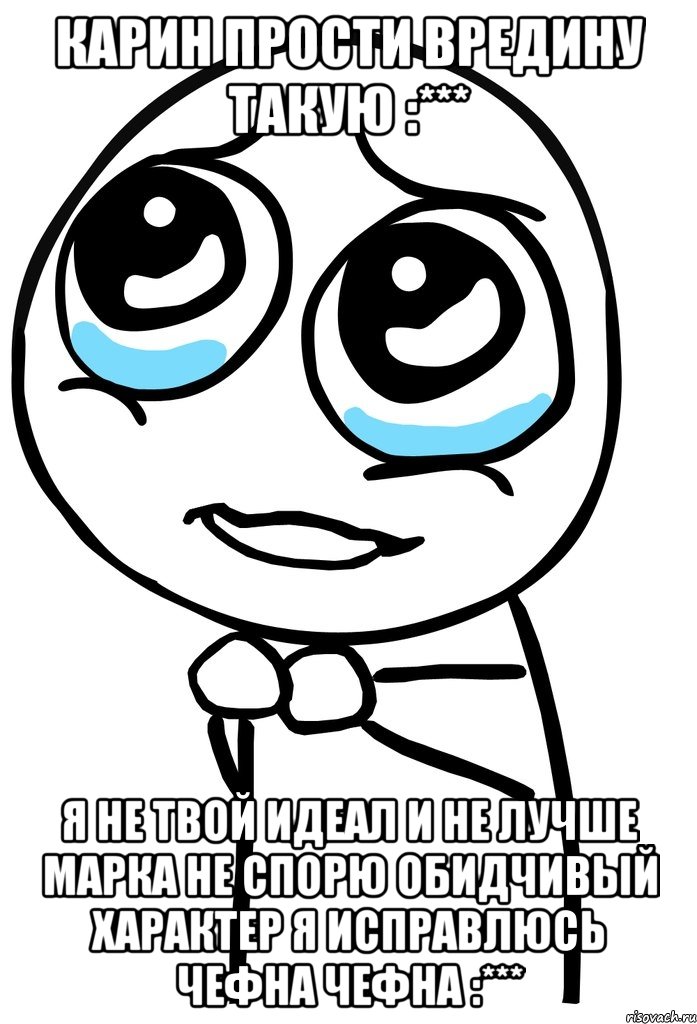 карин прости вредину такую :*** я не твой идеал и не лучше марка не спорю обидчивый характер я исправлюсь чефна чефна :***, Мем  ну пожалуйста (please)