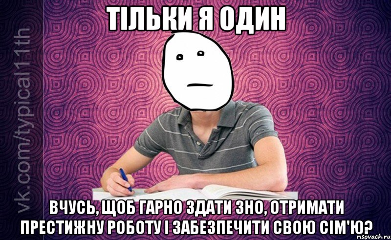 тільки я один вчусь, щоб гарно здати зно, отримати престижну роботу і забезпечити свою сім'ю?