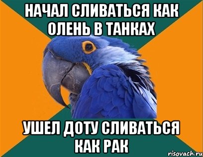 начал сливаться как олень в танках ушел доту сливаться как рак, Мем Попугай параноик