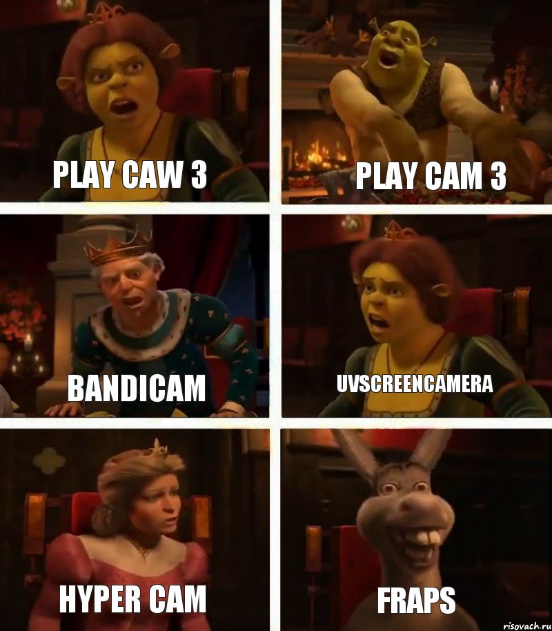 Play Caw 3 Bandicam Hyper Cam Play Cam 3 UVscreenCamera Fraps, Комикс  Шрек Фиона Гарольд Осел