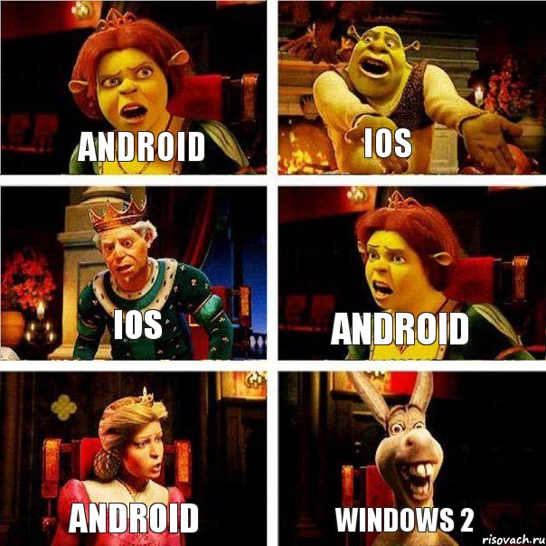 Android Ios Ios Android Android Windows 2, Комикс  Шрек Фиона Гарольд Осел