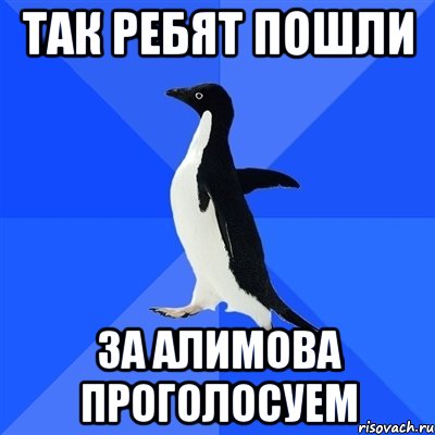 так ребят пошли за алимова проголосуем, Мем  Социально-неуклюжий пингвин