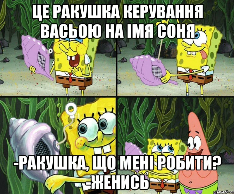 це ракушка керування васьою на імя соня -ракушка, що мені робити? -женись