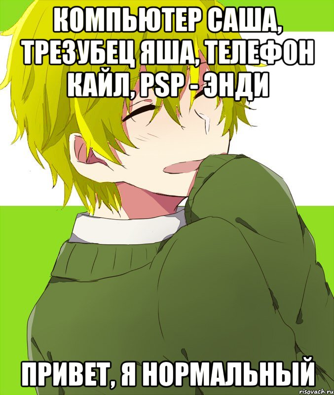 компьютер саша, трезубец яша, телефон кайл, psp - энди привет, я нормальный