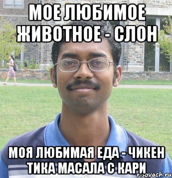 мое любимое животное - слон моя любимая еда - чикен тика масала с кари